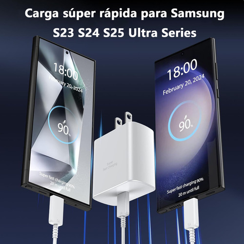 Cerobby® Cargador Para Samsung 45w Cargador Rapida Tipo C Compatible Con Samsung S23 S24 S25 Ultra A56 A36 A55 A54 A35 A34 Carga Rápida Pd 45w 2metros 2 Piezes