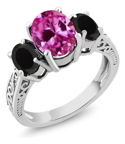 Anillo De Plata De 925 Con Zafiro Rosa Y Nix Negro De 3 Pied