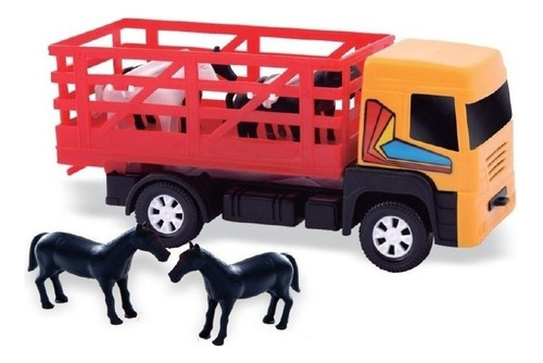 Brinquedo Caminhão Boiadeiro Com 4 Cavalinhos Na Caixa