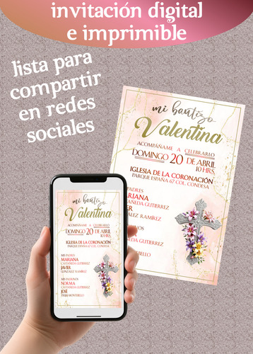 Invitación Digital De Bautizo Blanco