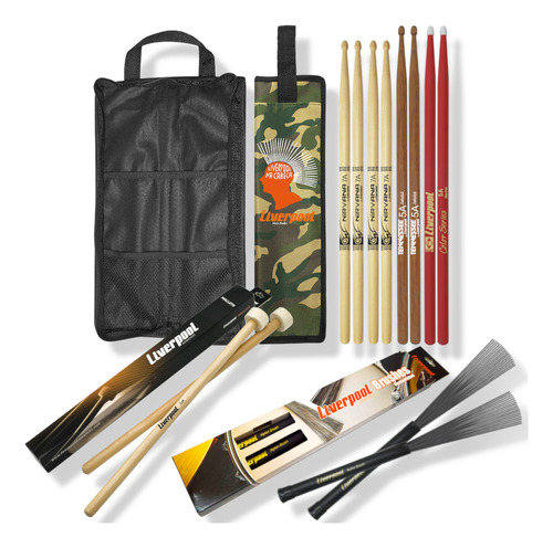 Kit Bag Com01 + Set De Baquetas Diversas Liverpool