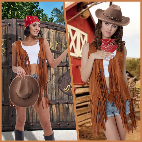 Trajes De Vaquero Occidental Para Mujer, Disfraz Hippie De