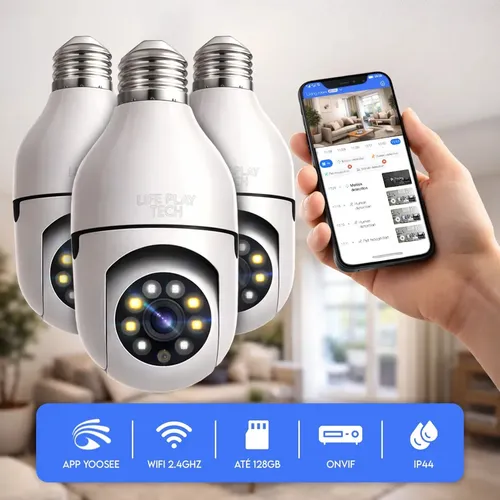 Kit Com 3 Câmera De Segurança Lâmpada Soquete Wifi Visão Noturna ...