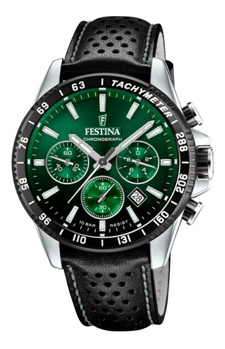 Reloj Festina Hombre Cuero Negro Verde Crono 100mts F20561.5