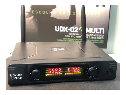 Microfones Dylan UDX-02 Multi Dinâmico Cardioide Preto Sem Fio