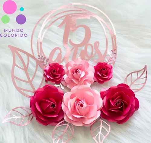 Kit Topo De Bolo Feminino Flores Personalizado Nome E Idade