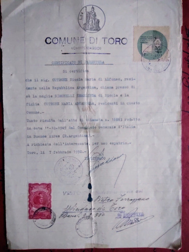 2 Documentos/certificados Antiguos Italianos Año 1949'