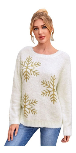 Sweater Navideño Blanco Patron Talla Grande Shein