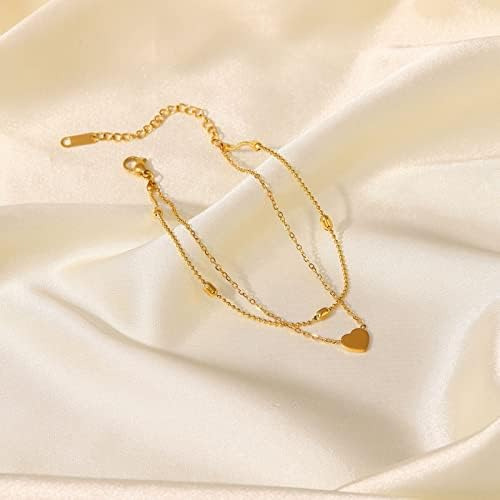 Tobilleras Con Corazón En Capas Doradas Para Mujeres Y Niñas