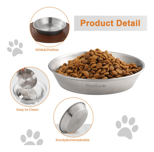 Taças De Comida Para Gatos Wellbro Em Aço Inoxidável 400 Ml