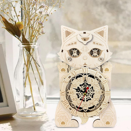 Rompecabezas De Madera 3d, Reloj De Gato, Decoración De