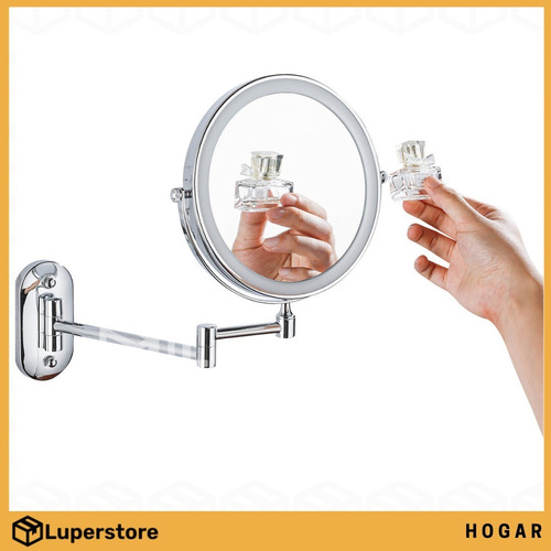 Imagen 4 de 9 de Espejo Extensible De Pared Doble Cara Luz Led Maquillaje