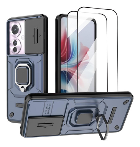 Funda Uso Rudo Cámara Protección Para Oppo Reno 11 F + Mica Azul Oppo Reno 11f