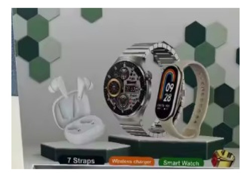 Reloj Inteligene Mas Audifonos Bluetooth Mas Correas Gris Milanese Al Azar Blanco