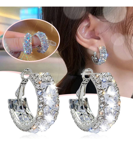 Pendientes Redondos Super Flash Con Diamantes Completos Para