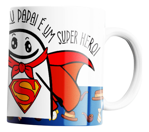 Caneca Flork Meme Bentô Frase Meu Pai É Super Herói + Brinde