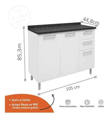 Imagen 2 de 8 de Mueble Inferior Con Mesón 3 Puertas 2 Cajones Bertolini