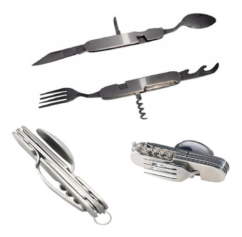 Imagen 1 de 4 de Cortaplumas Metal Cubierto Plegable Tenedor Cuchillo Cuchara