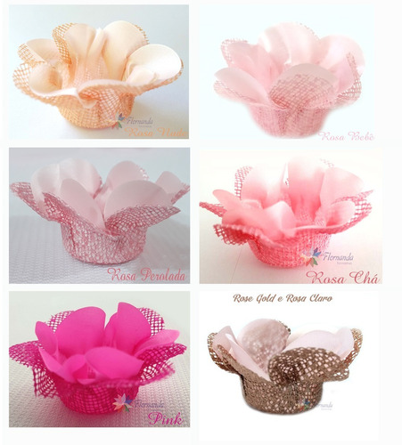 Imagem 6 de 9 de 100 Forminha P Doces Modelo Flor Dupla Tela Escócia E Tecido