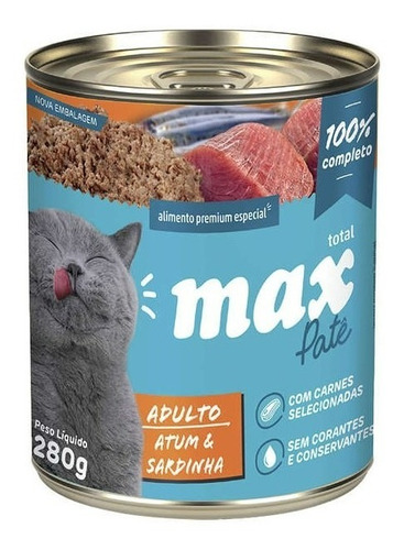 Ração Úmida Patê Premium Gatos Atum Sardinha 280g Max Cat