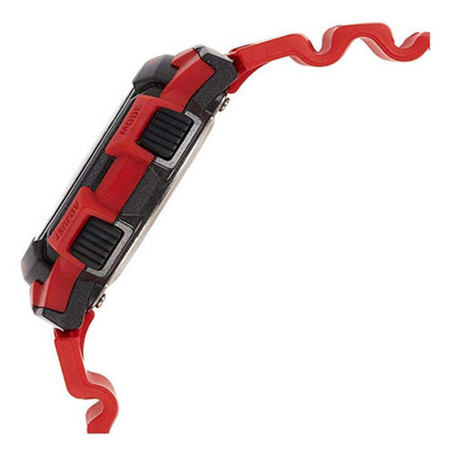 Reloj de pulsera Casio Youth Series AE-1000 de cuerpo color rojo, digital, para hombre, fondo negro, con correa de resina color rojo, dial negro, subesferas color gris, minutero/segundero negro, bisel color negro, luz ámbar y hebilla simple