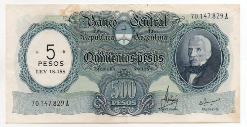 500 Pesos Moneda Nacional Resellado 5 Pesos Ley Bot. 2207 Ex