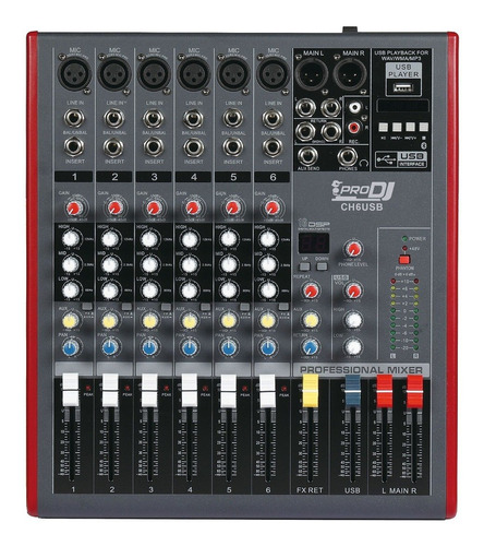 Ch6 Mezclador Pro Dj Analogo 6 Ch Fx Eq Usb Bluetooth