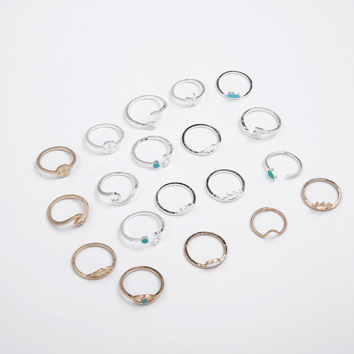 Set 19 Anillos Mujer Mixtos Dorado Y Plateado Gielgy