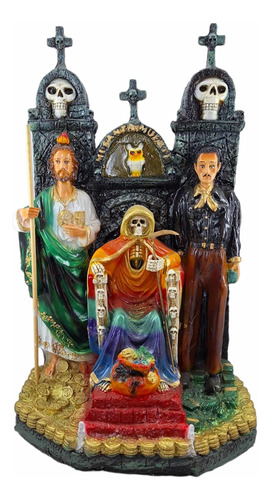 Santa Muerte Con San Judas Y Malverde Resina 60 Cm Curada