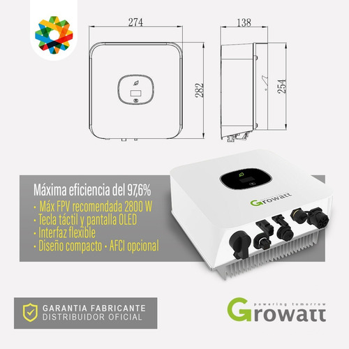 Imagen 3 de 6 de Inversor Fv Growatt Monofasico 1mppt 2000w 5 - Mic2000tl-x