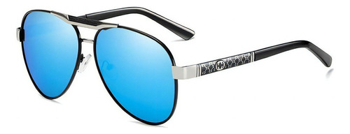 Lindo Óculos Sol Grande Aviador De Metal Uv400 Polarizado Cor Azul