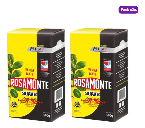 Rosamonte Suave Yerba Mate Plus 500gr Sin Tacc Pack X2u