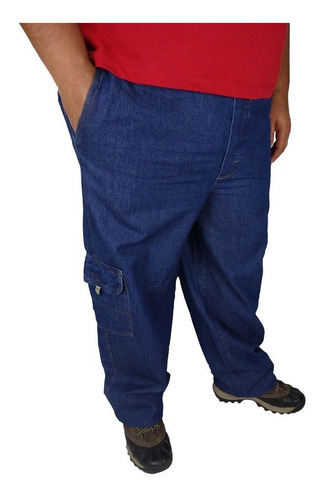 Calça Masculina Plus Size Jeans Cargo Cós Elástico Grande