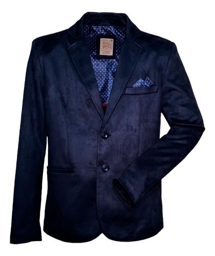 Saco Blazer Suede (tipo Gamuza) Color Azul Marino; Slim Fit