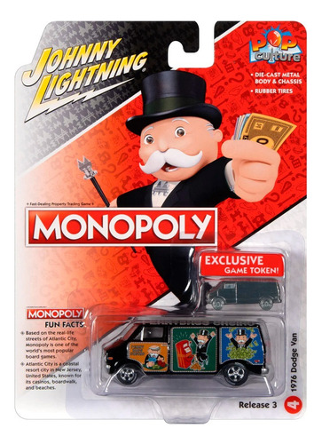 Johnny Lightning 1976 Dodge Van Miniatura Token Monopoly Cor Preto
