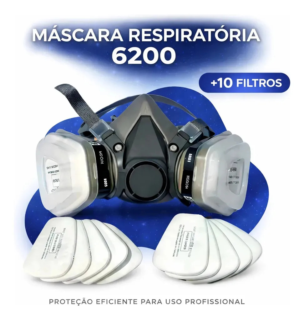 Máscara Pintura Automotiva 6200 Completa Kit 10 Filtros 5n11 Bmed