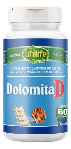 Dolomita D (calcio, Magnésio, Vit. D3) 60 Cáps - Unilife Sabor Sem sabor