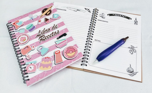 Imagen 9 de 9 de Cuaderno Receta, Recetario, Cuaderno Cocina Con Lapicera !!