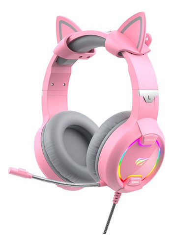 Headset Gamer Havit H2233d  P2 Rgb (usb) 50mm Pink Cat Rosa