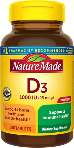 Vitamina D3 1000 Iu Nature Made 300 Tabletas