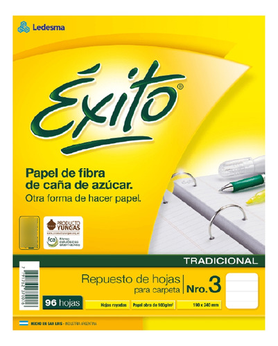 Hojas Rayadas Exito Tradicional Nro 3 Pack X 480 Hojas