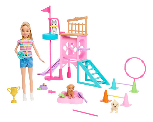 Barbie Set Juego Stacie Al Rescate Entrenadora Cachorritos Multicolor