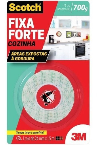 Fita Dupla Face Espuma Fixa Forte Cozinha - 24mmx1.5m 3m