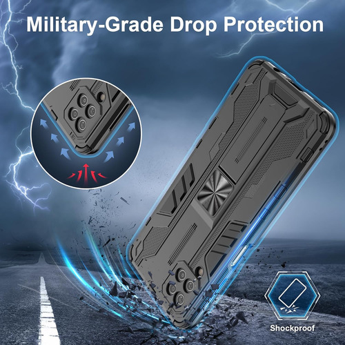 Funda Uso Rudo Tpu/pc Golpes Para Galaxy A12/m12/f12+mica Negro Samsung Galaxy A12/m12/f12