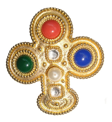 Importante Broche Prendedor Cruz Frances-piedras-cuotas