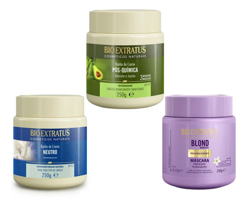 Imagem 1 de 4 de Super Cronograma Capilar Loiras Bio Extratus 3 Máscaras 250g