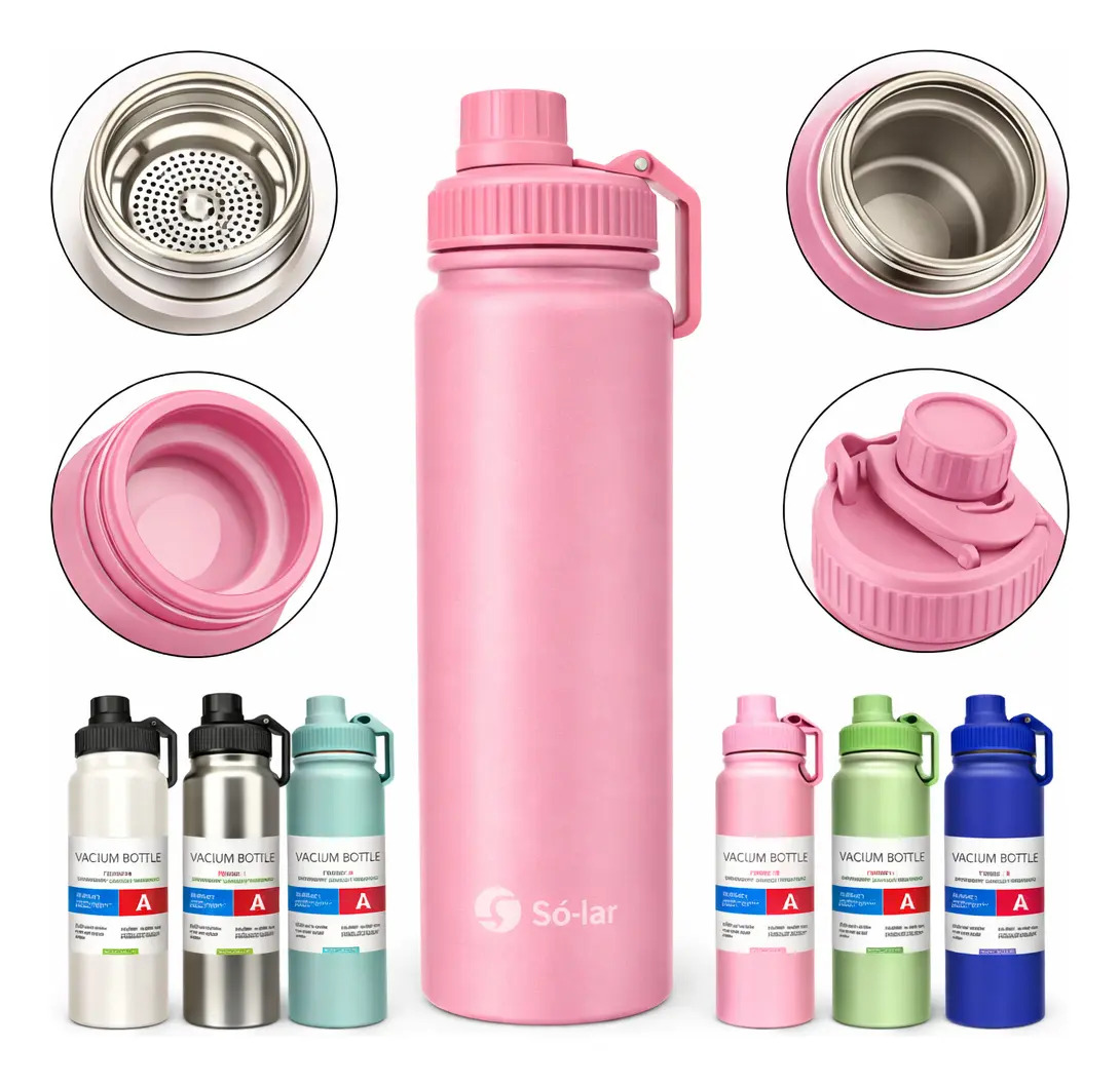 800ml Garrafa Térmica Água Gelada Squeeze Inox Academia Café Quente Só-lar