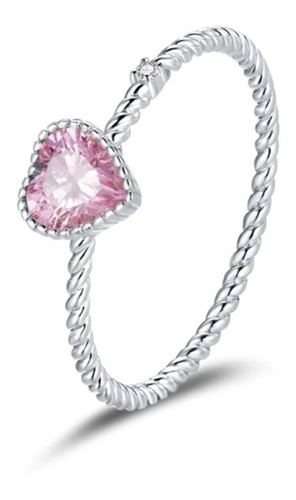 Anillo Plata 925 Forma Corazón Diamante Rosado