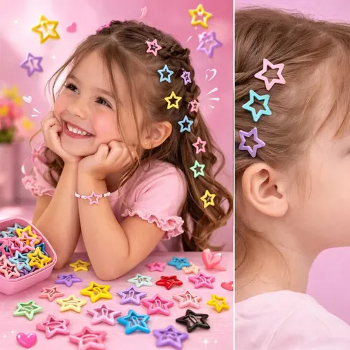 Presilhas Tic Tac Estrela Infantil Coloridas Kit 24 Clip Cores Sortidas