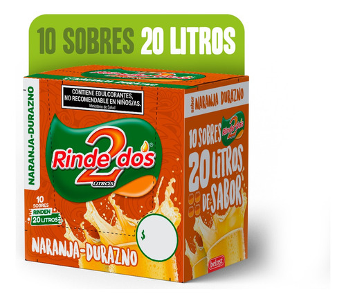 Jugo En Polvo Rindedos Naranja-durazno 13g X 10u 2 Lt